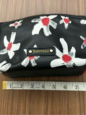 Kensie Black Floral Makeup Pouch with White & Red Blooms